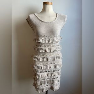 Cynthia Steffe Oatmeal Beige Sleeveless Knit Bodycon Ruffle Dress Size Small